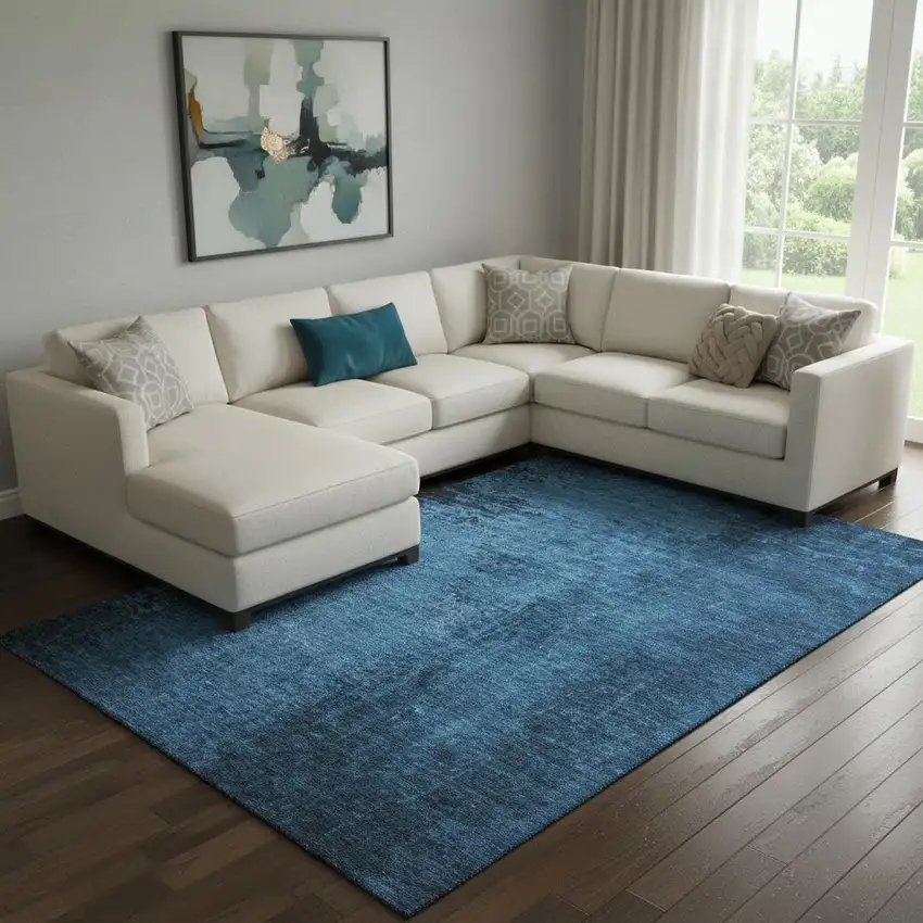 Navy Blue And Gray Abstract Washable Area Rug With UV Protection Photo 1