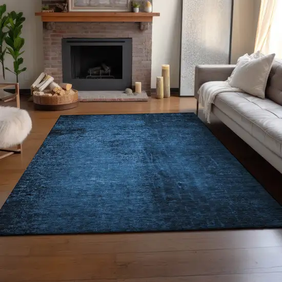 Navy Blue And Gray Abstract Washable Area Rug With UV Protection Photo 6