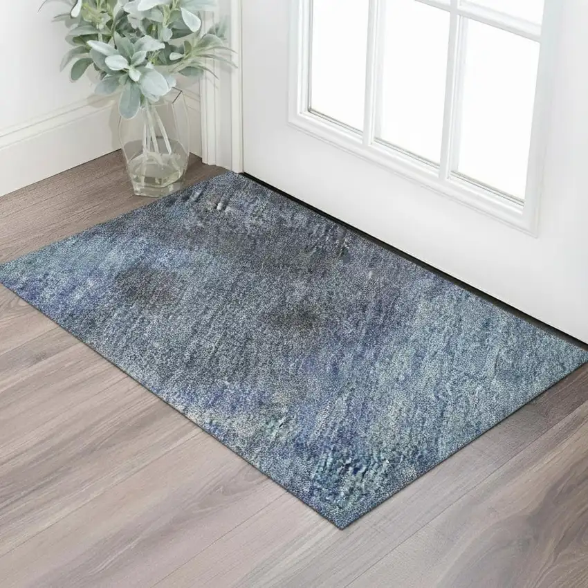 Navy Blue And Gray Abstract Washable Area Rug With UV Protection Photo 2