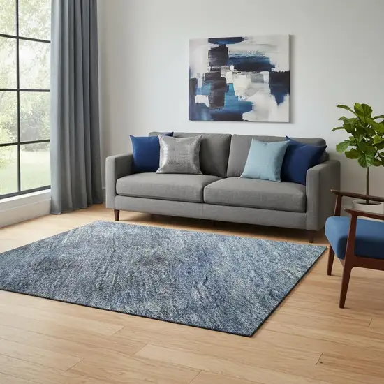 Navy Blue And Gray Abstract Washable Area Rug With UV Protection Photo 2