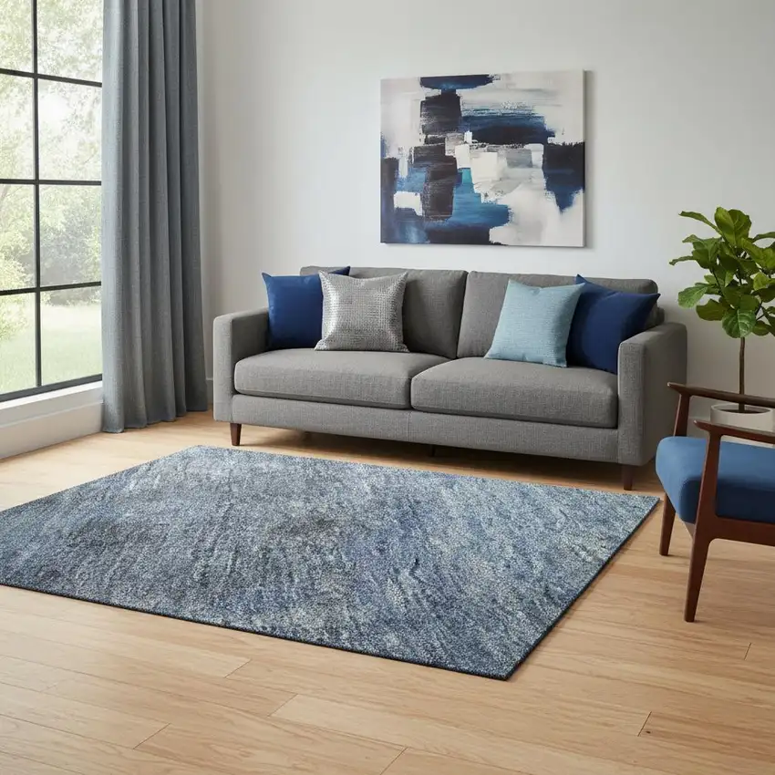 Navy Blue And Gray Abstract Washable Area Rug With UV Protection Photo 2
