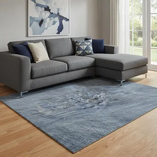 Navy Blue And Gray Abstract Washable Area Rug With UV Protection Photo 2