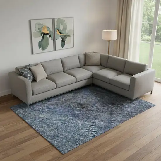 Navy Blue And Gray Abstract Washable Area Rug With UV Protection Photo 2