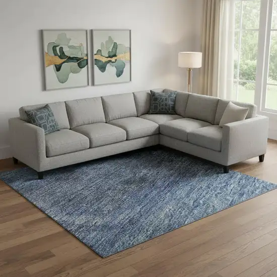 Navy Blue And Gray Abstract Washable Area Rug With UV Protection Photo 2