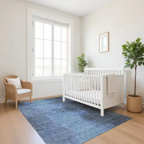 Navy Blue And Gray Abstract Washable Area Rug With UV Protection Photo 4