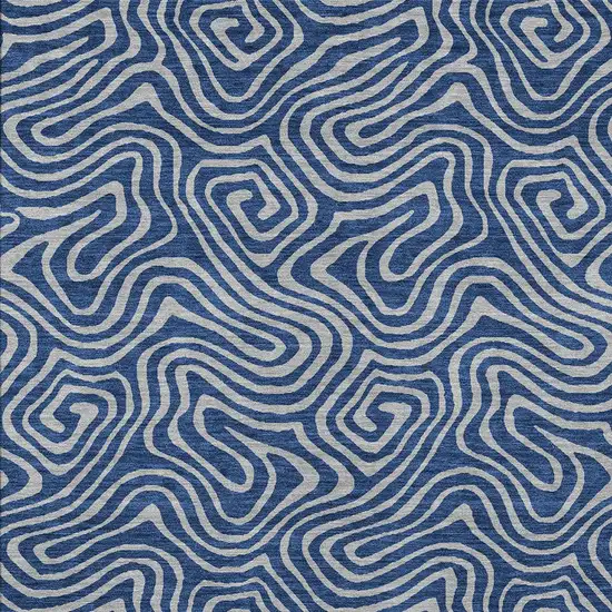 Navy Blue And Gray Abstract Washable Indoor Outdoor Area Rug Photo 6