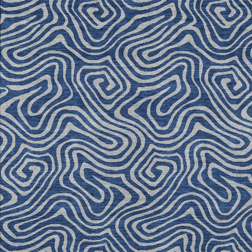 Navy Blue And Gray Abstract Washable Indoor Outdoor Area Rug Photo 6
