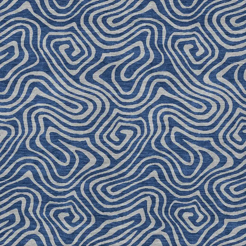 Navy Blue And Gray Abstract Washable Indoor Outdoor Area Rug Photo 6