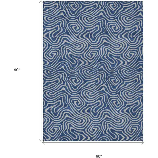 Navy Blue And Gray Abstract Washable Indoor Outdoor Area Rug Photo 3
