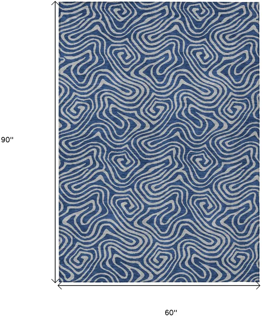 Navy Blue And Gray Abstract Washable Indoor Outdoor Area Rug Photo 3