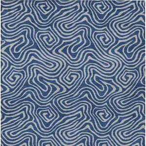 Photo of Navy Blue And Gray Abstract Washable Indoor Outdoor Area Rug