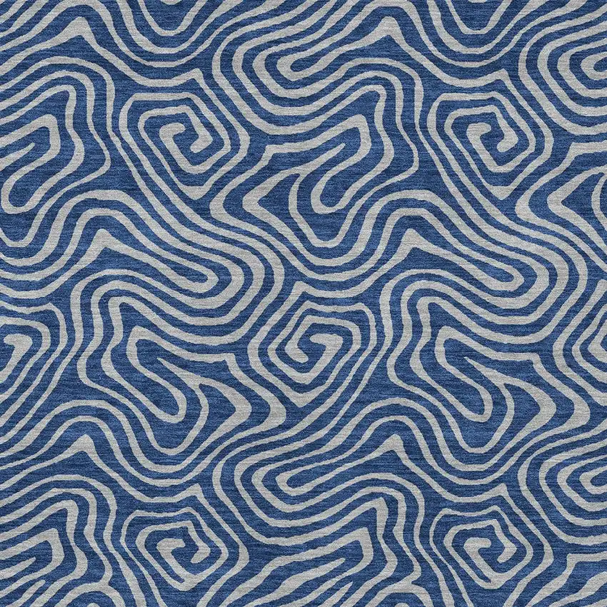 Navy Blue And Gray Abstract Washable Indoor Outdoor Area Rug Photo 6