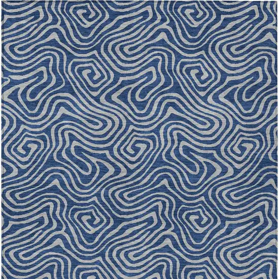 Navy Blue And Gray Abstract Washable Indoor Outdoor Area Rug Photo 7