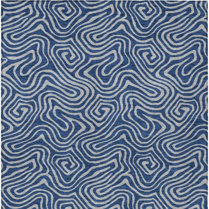 Navy Blue And Gray Abstract Washable Indoor Outdoor Area Rug Photo 7