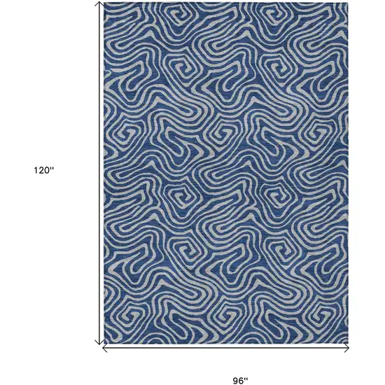 Navy Blue And Gray Abstract Washable Indoor Outdoor Area Rug Photo 3