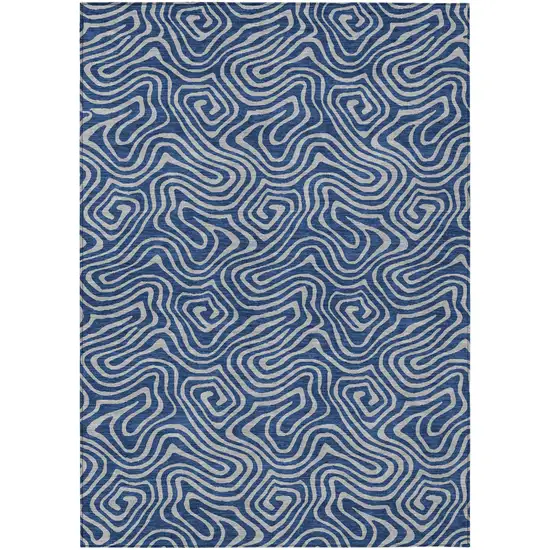Navy Blue And Gray Abstract Washable Indoor Outdoor Area Rug Photo 2