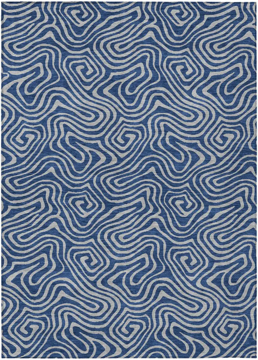 Navy Blue And Gray Abstract Washable Indoor Outdoor Area Rug Photo 2