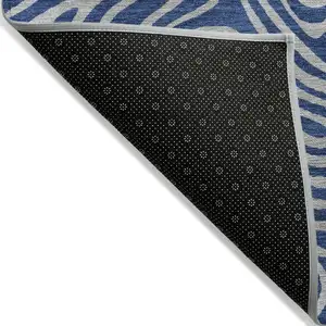 Photo of Navy Blue And Gray Abstract Washable Indoor Outdoor Area Rug