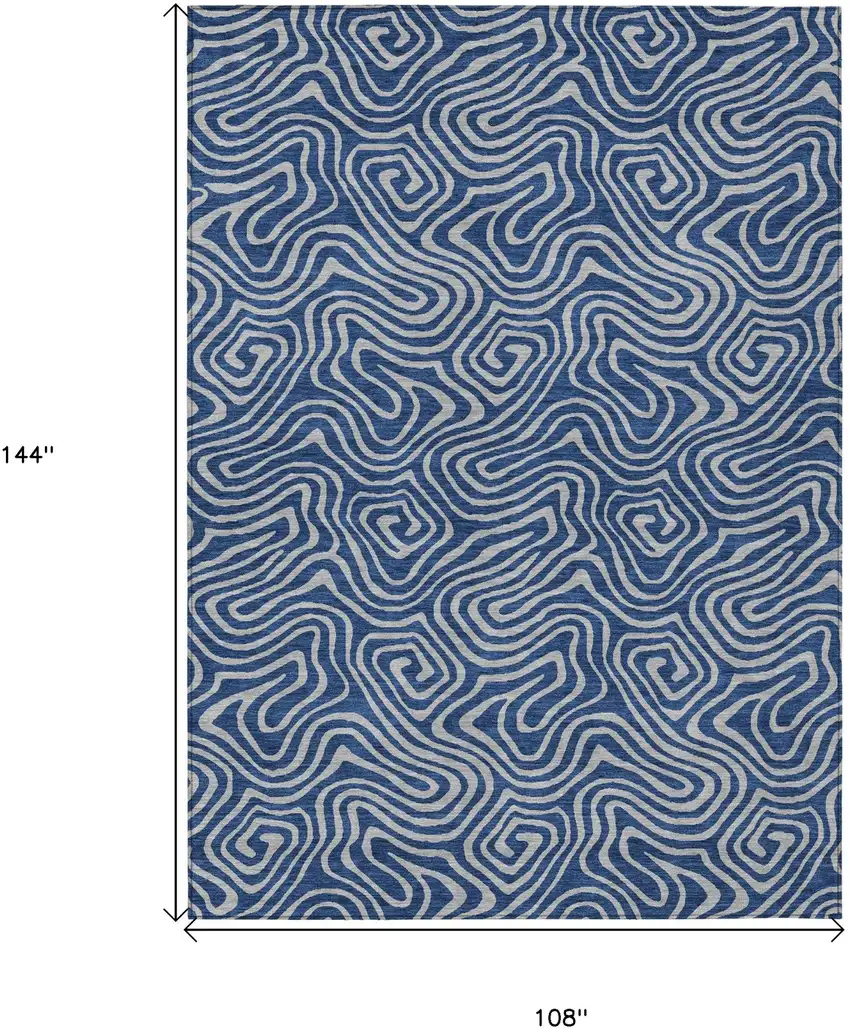 Navy Blue And Gray Abstract Washable Indoor Outdoor Area Rug Photo 3