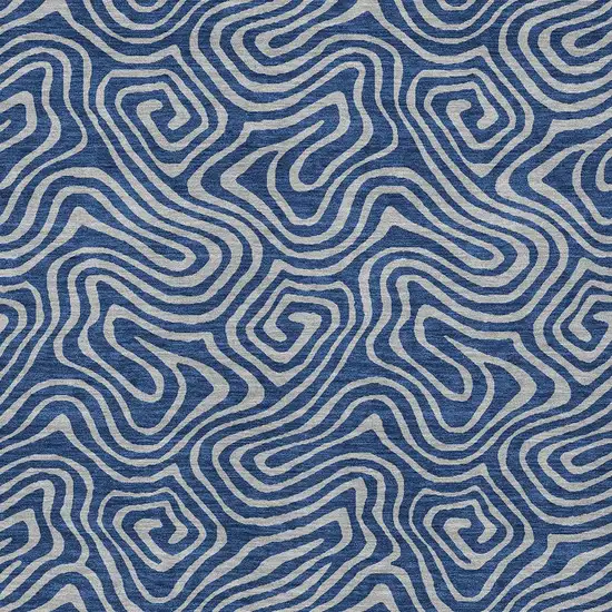 Navy Blue And Gray Abstract Washable Indoor Outdoor Area Rug Photo 6