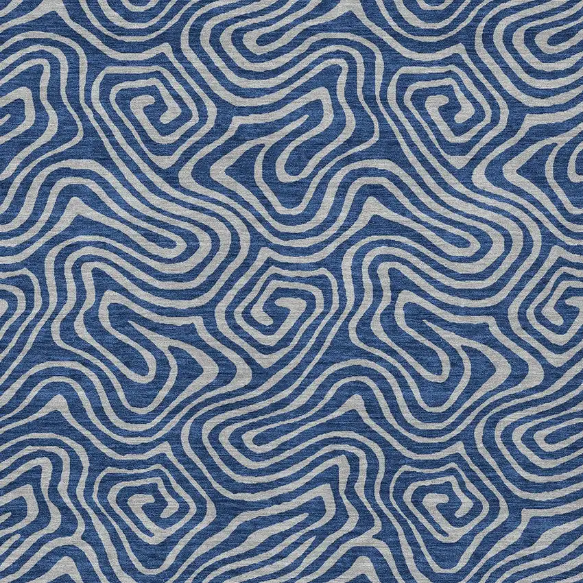 Navy Blue And Gray Abstract Washable Indoor Outdoor Area Rug Photo 6