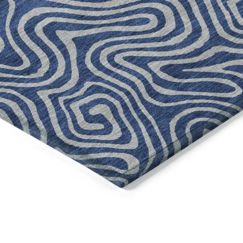 Navy Blue And Gray Abstract Washable Indoor Outdoor Area Rug Photo 3