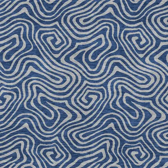 Navy Blue And Gray Abstract Washable Indoor Outdoor Area Rug Photo 4