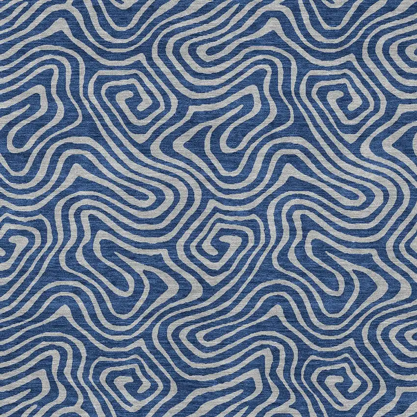 Navy Blue And Gray Abstract Washable Indoor Outdoor Area Rug Photo 4