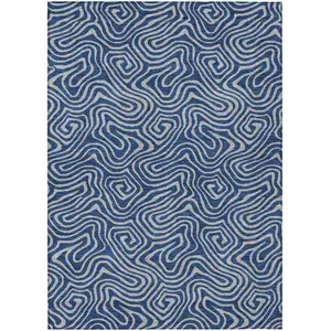 Photo of Navy Blue And Gray Abstract Washable Indoor Outdoor Area Rug