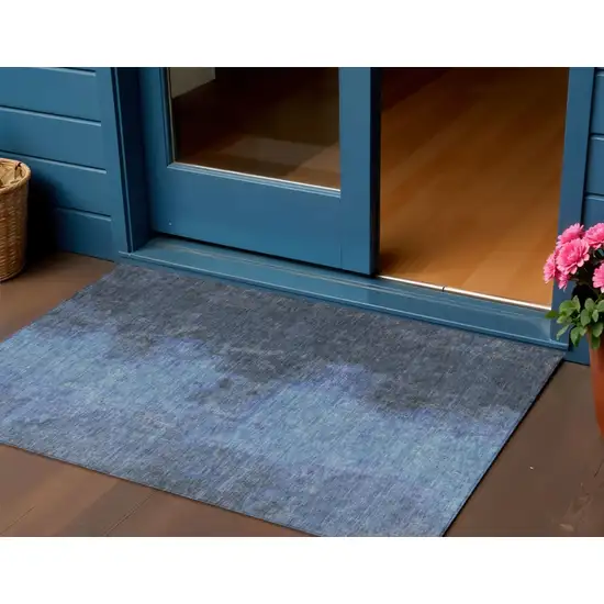 Navy Blue And Gray Abstract Washable Indoor Outdoor Area Rug Photo 2