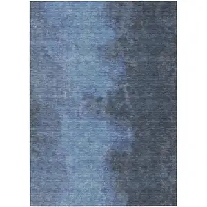 Photo of Navy Blue And Gray Abstract Washable Indoor Outdoor Area Rug