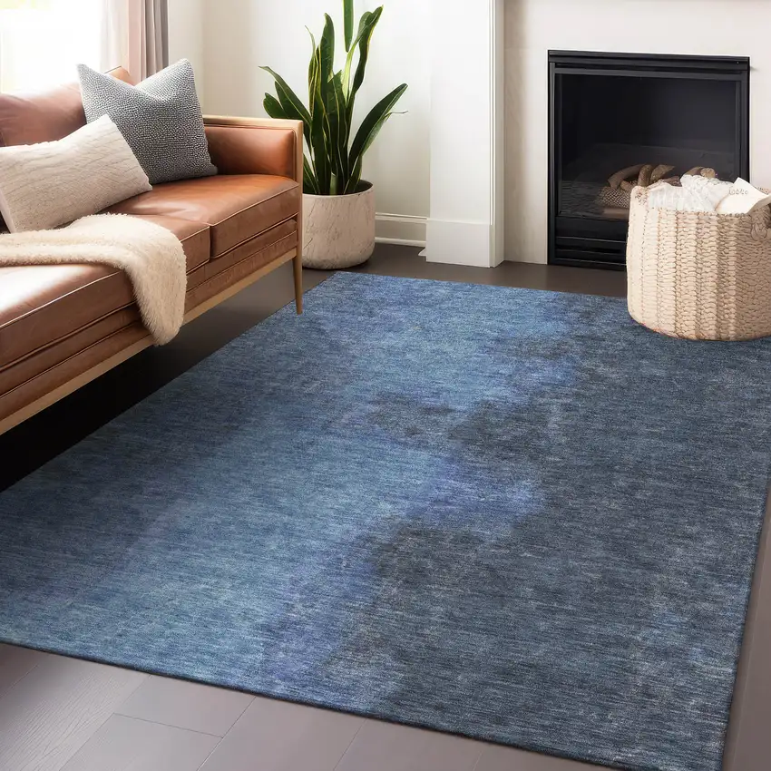 Navy Blue And Gray Abstract Washable Indoor Outdoor Area Rug Photo 6