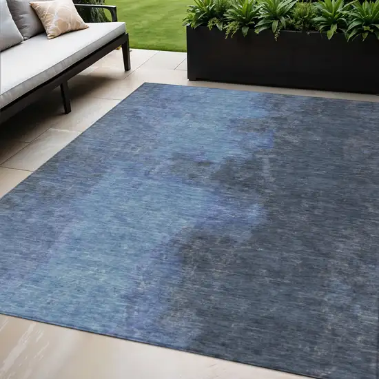 Navy Blue And Gray Abstract Washable Indoor Outdoor Area Rug Photo 2