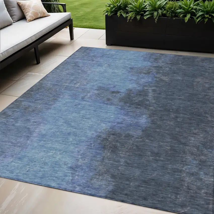 Navy Blue And Gray Abstract Washable Indoor Outdoor Area Rug Photo 2