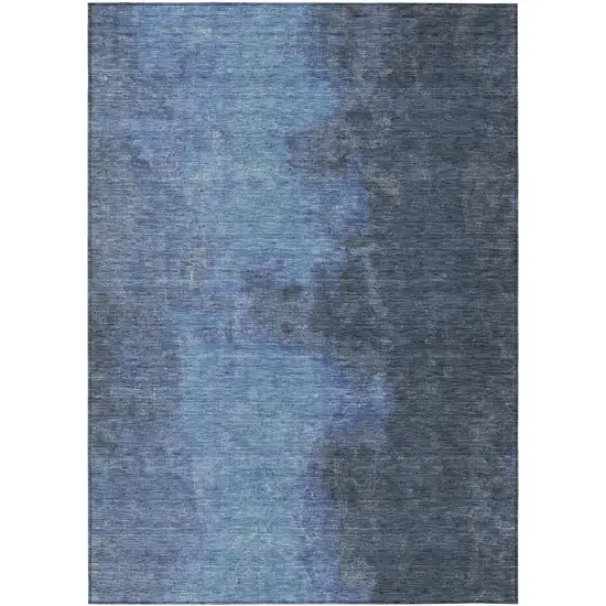 Navy Blue And Gray Abstract Washable Indoor Outdoor Area Rug Photo 1