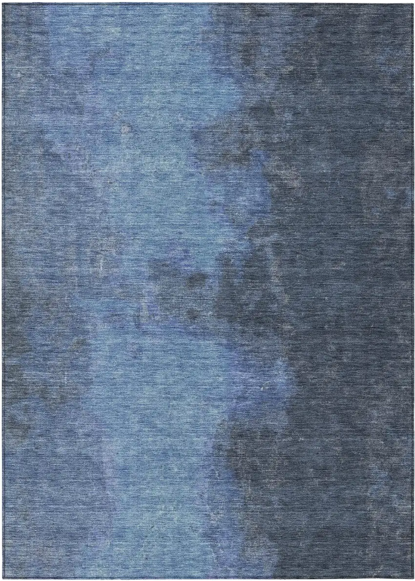Navy Blue And Gray Abstract Washable Indoor Outdoor Area Rug Photo 1