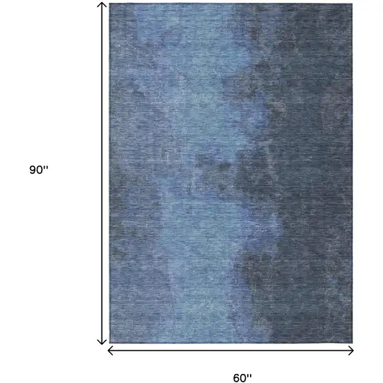 Navy Blue And Gray Abstract Washable Indoor Outdoor Area Rug Photo 9