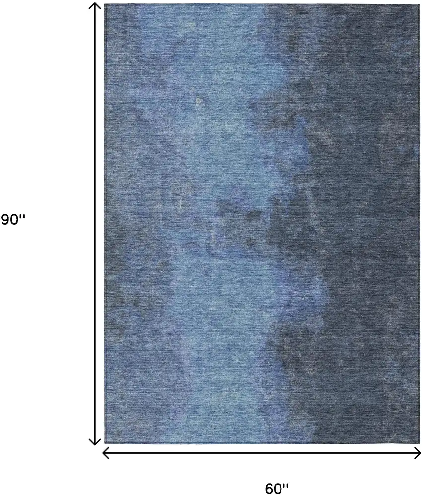 Navy Blue And Gray Abstract Washable Indoor Outdoor Area Rug Photo 9