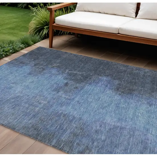 Navy Blue And Gray Abstract Washable Indoor Outdoor Area Rug Photo 2
