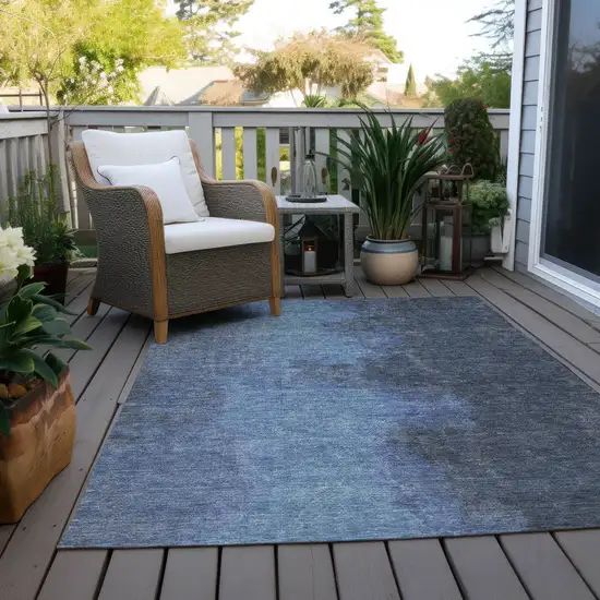 Navy Blue And Gray Abstract Washable Indoor Outdoor Area Rug Photo 5