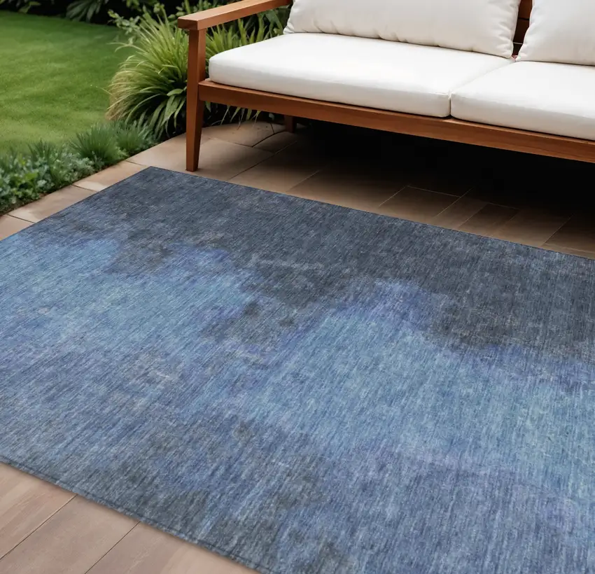 Navy Blue And Gray Abstract Washable Indoor Outdoor Area Rug Photo 2