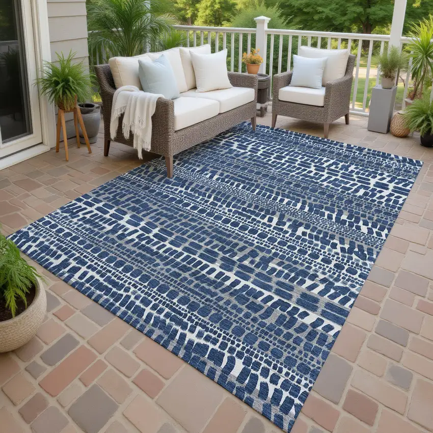 Navy Blue And Gray Abstract Washable Indoor Outdoor Area Rug Photo 4