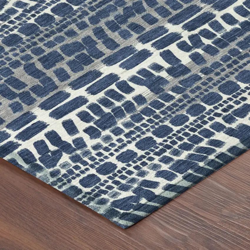Navy Blue And Gray Abstract Washable Indoor Outdoor Area Rug Photo 8