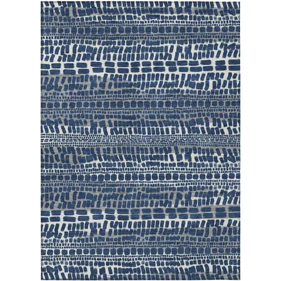 Navy Blue And Gray Abstract Washable Indoor Outdoor Area Rug Photo 1