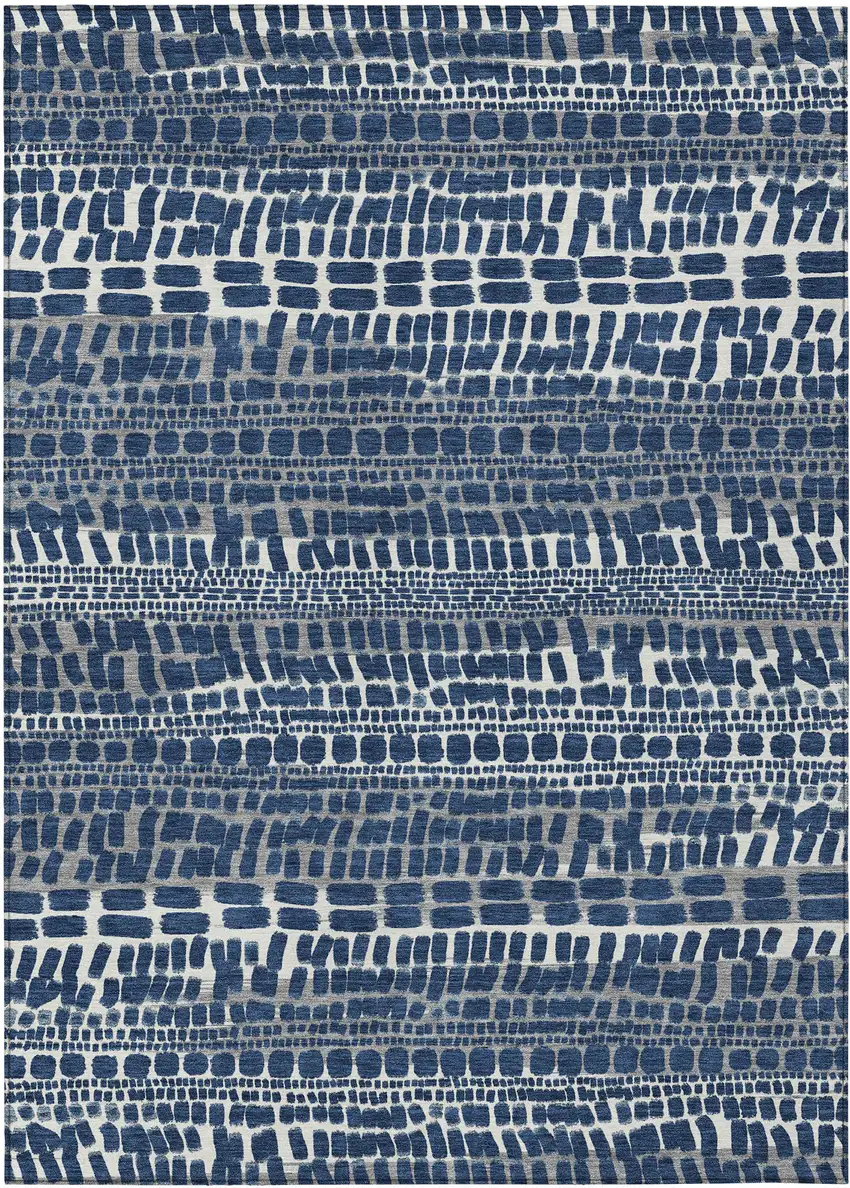 Navy Blue And Gray Abstract Washable Indoor Outdoor Area Rug Photo 1