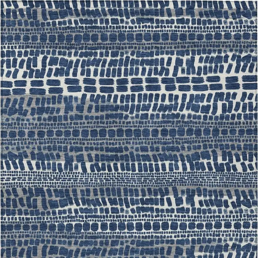 Navy Blue And Gray Abstract Washable Indoor Outdoor Area Rug Photo 3