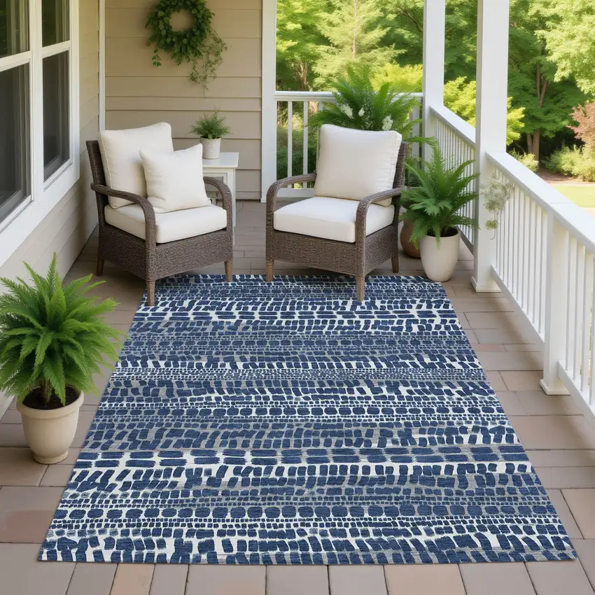 Navy Blue And Gray Abstract Washable Indoor Outdoor Area Rug Photo 7