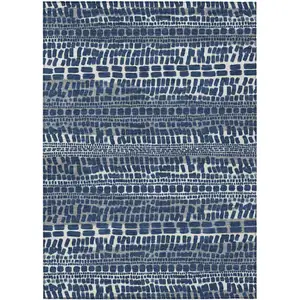 Photo of Navy Blue And Gray Abstract Washable Indoor Outdoor Area Rug