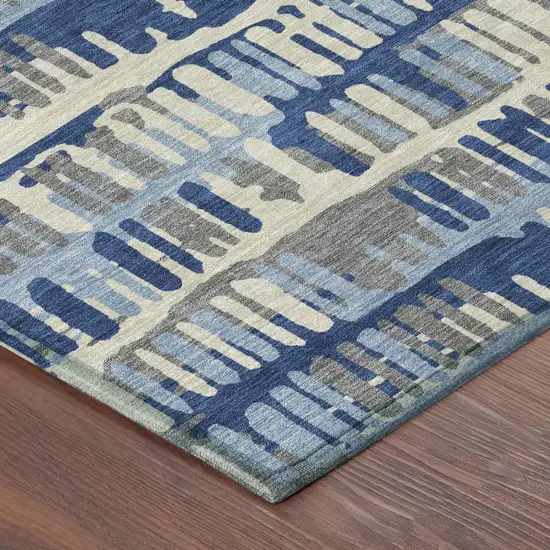 Navy Blue And Gray Abstract Washable Indoor Outdoor Area Rug Photo 4