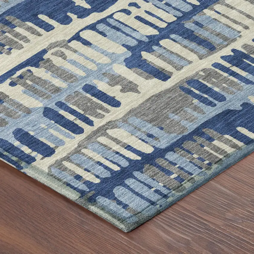 Navy Blue And Gray Abstract Washable Indoor Outdoor Area Rug Photo 4